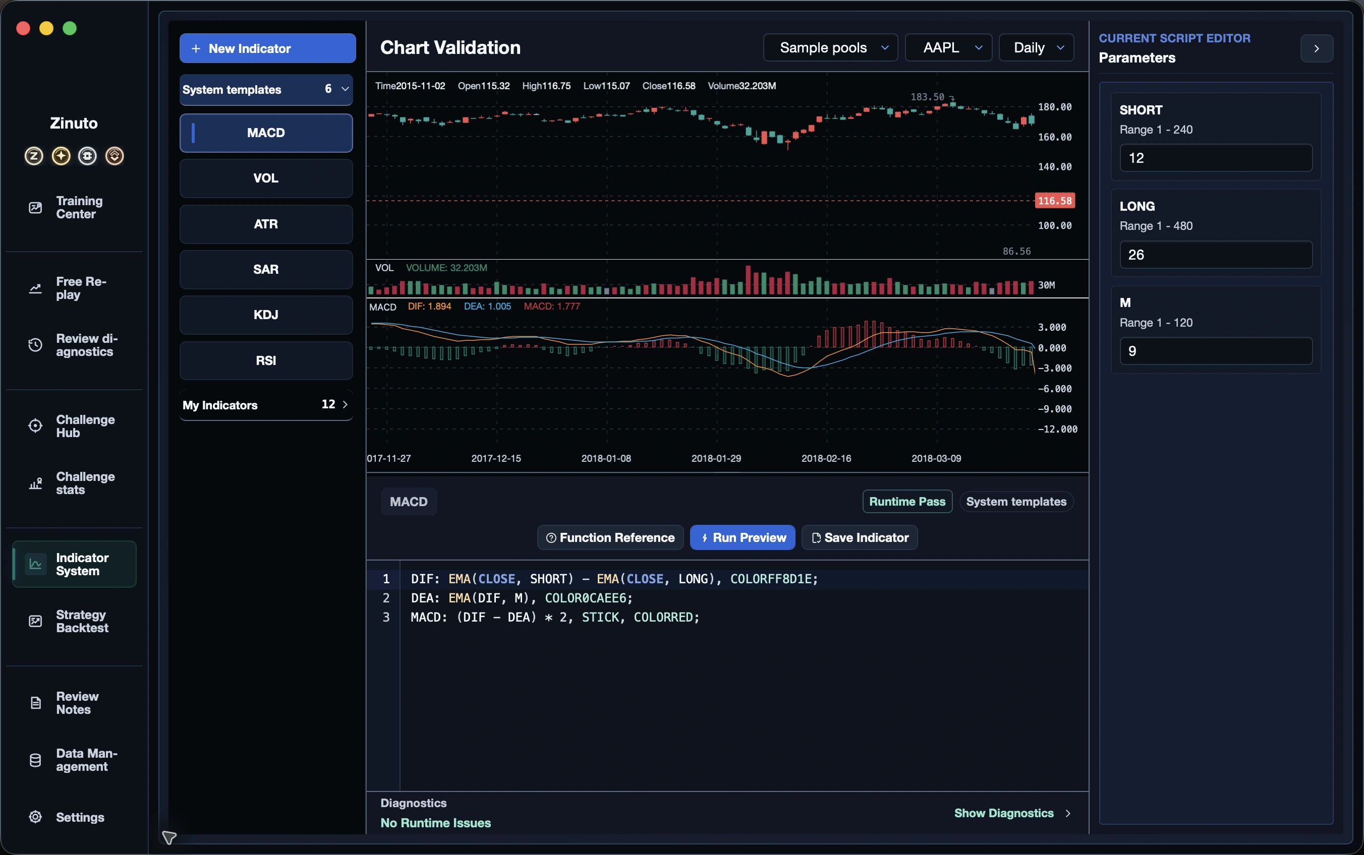 Turn a formula into a working trading indicator: Write validate and preview
Use it in a backtest